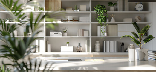 Modern home office background for video calls. Minimalist workspace design for virtual meetings. Professional office backdrop for online conferencing.