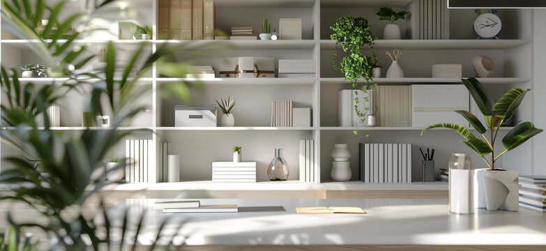 Modern home office background for video calls. Minimalist workspace design for virtual meetings. Professional office backdrop for online conferencing.