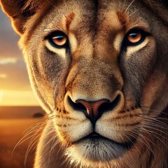 Obraz premium A close-up of a majestic lioness in a natural savannah. 