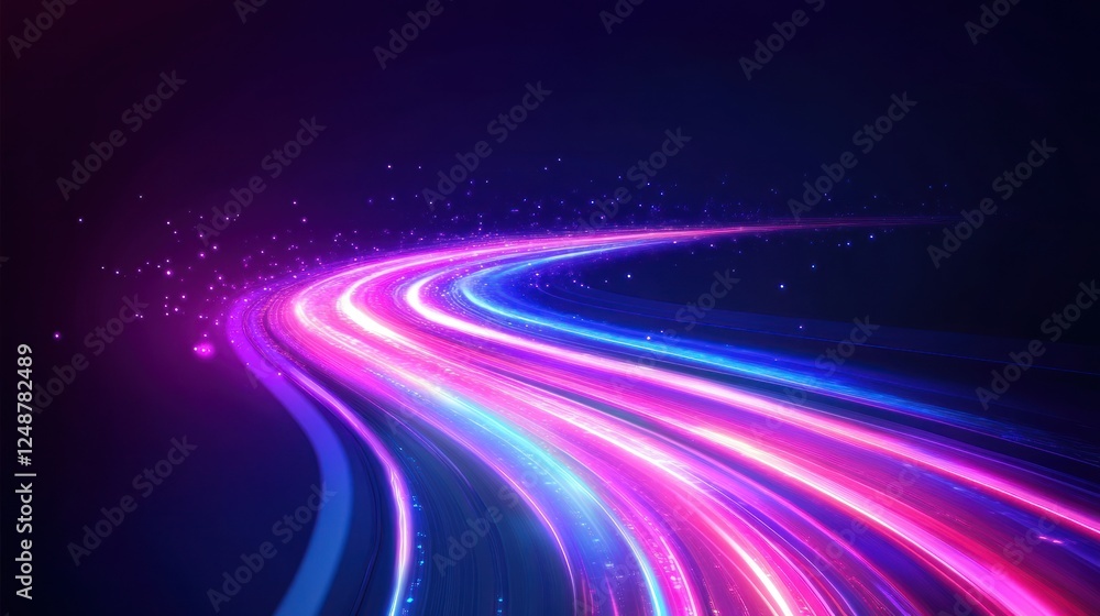 Poster vibrant light trails creating motion in a dark background