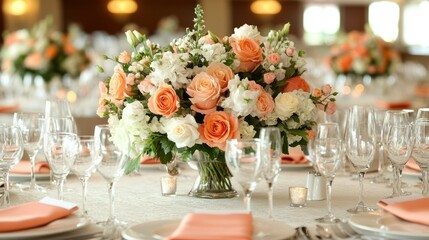 Elegant Peach and White Wedding Floral Centerpiece