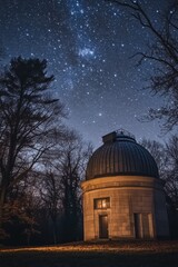 Obraz premium Historic observatory with a domed roof surrounded by lush greenery and stunning mountain views.