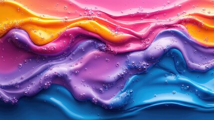Vibrant abstract waves of colorful paint with bubbles, creating a dynamic visual texture