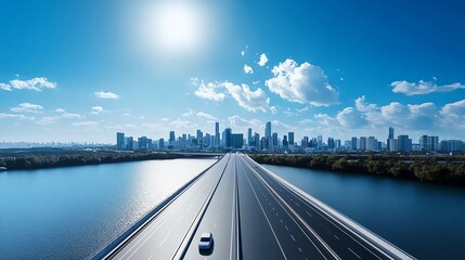 Elevated road, urban skyline, modern metropolis, 3D illustration