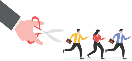 Business people runaway from scissor,

