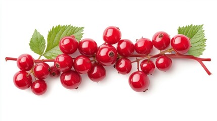 Bright Red Currants with Green Leaves on White Background. Generative AI