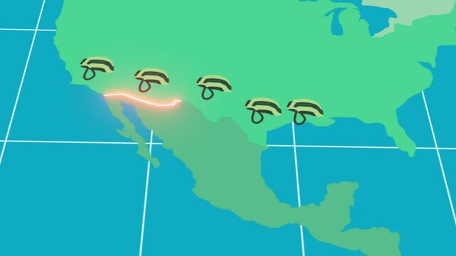 Aerial shot of the international border between USA and Mexico