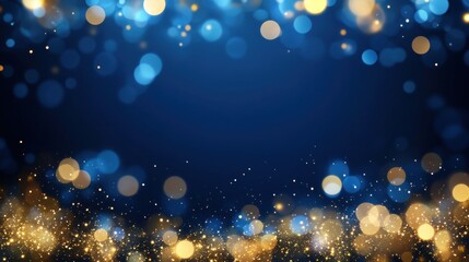 Obraz premium Abstract bokeh lights in blue and gold for festive background