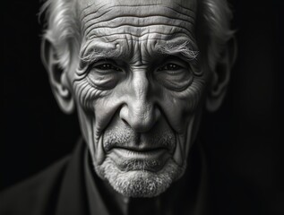 Dramatic black and white portrait of elderly man