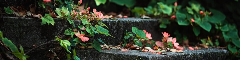 Stone Steps with Vines and Orange Flowers