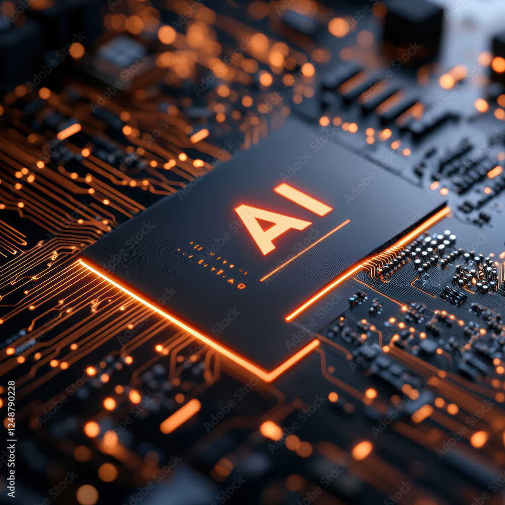 Poster modern computer chip with ai inscription. ai generative.