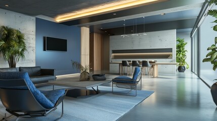 Stunning Modern Concrete Interior Design with Blue Accents