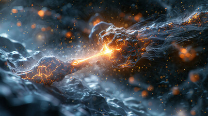 Microscopic Cancer Cell Breakdown A close-up of cancer cells being dismantled by a 3D nanotechnology device, with realistic textures and a clean background.