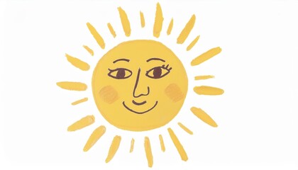hand-drawn smiling sun illustration with winking face and radiating rays, ideal for children&rsquo;s designs and cheerful branding

