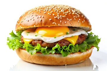 HD stock image: A juicy fried egg burger, perfect for breakfast. Yummy recipe inspiration.
