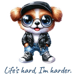 Fototapeta premium Life’s hard, I’m harder. Adorable Pup with a Rockstar Vibe