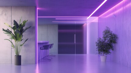 Purple Neon Lit Concrete Modern Interior Design