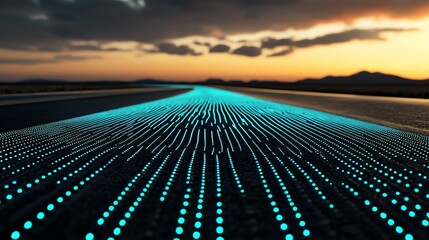 Smart road, embedded LED technology, futuristic infrastructure, 3D illustration