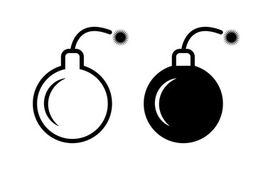Bomb Icons two Simple Black and White .This image features two simple bomb icons, one in black and one in white, against a plain white background.