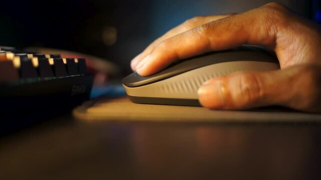 hand with mouse, left click, right click and scroll