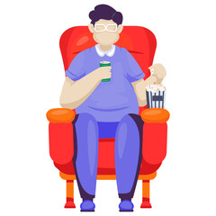 man watching a movie in a chair while eating popcorn and drinking soda