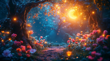 Obraz premium Luna iluminando flores