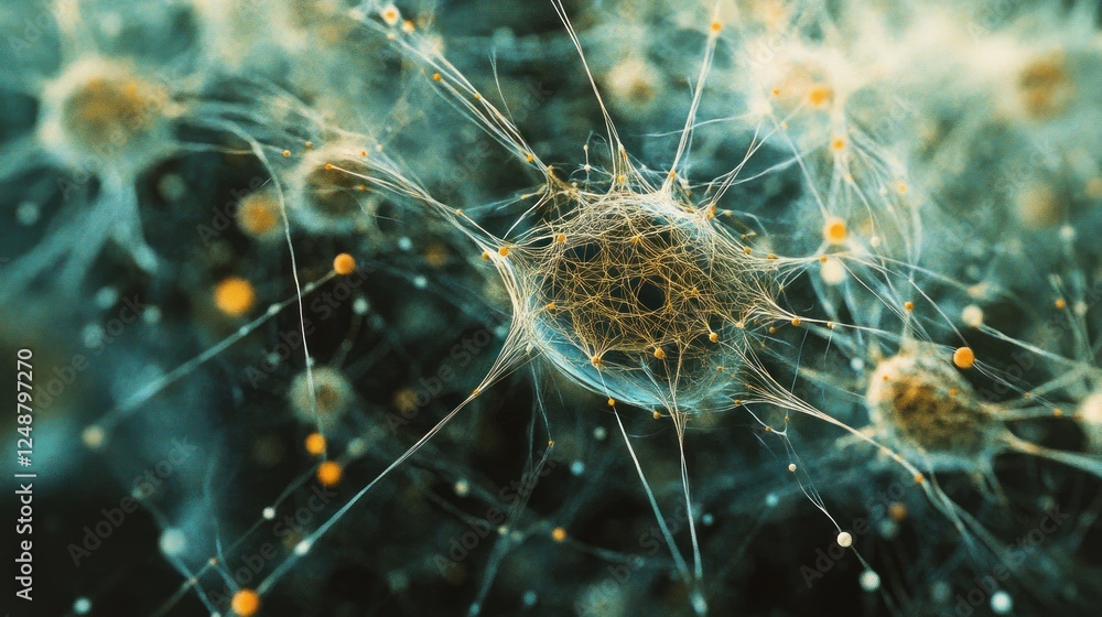 Poster digital visualization showing interconnected neural networks and activated brains