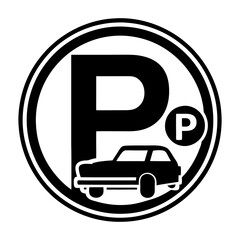 parking icon with stylized car silhouette. modern vector icon for parking symbol. high-contrast parking graphic with car illustration.