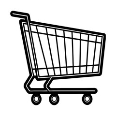 modern shopping cart icon design. sleek minimalist cart with reflective highlights. detailed vector shopping cart with raised wheels.