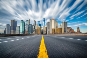 Naklejka na ściany i meble Cityscape highway, fast motion clouds, urban drive, New York