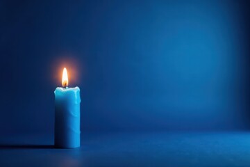 Single blue candle flame, vibrant blue backdrop, wish, anniversary, graphic