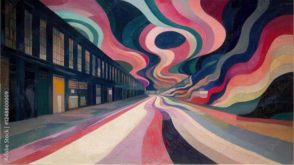 Poster a paste watercolor abstract mural depicting swirling colors and patterns that evoke a sense of motio