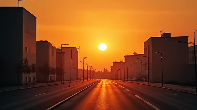 City sunset bathed in golden light