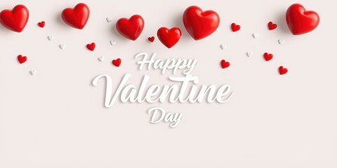 Happy Valentine Day celebration with red hearts and white accents on a soft background