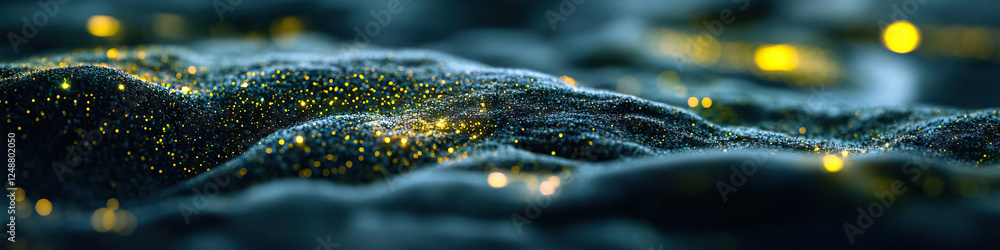 Poster abstract image: teal surface with golden particles and bokeh