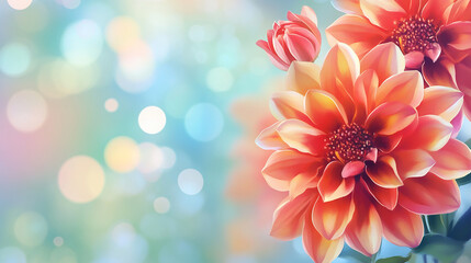 Fototapeta premium A vibrant dahlia illustration is set against a blurred, bokeh background.