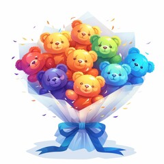 Naklejka premium Colorful Teddy Bear Bouquet Gift Rainbow Toys Celebration