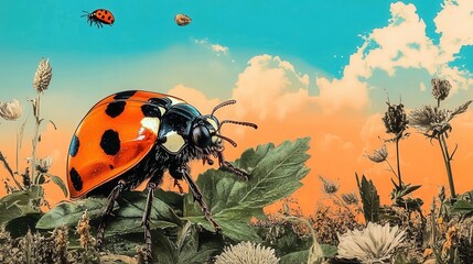 Ladybug on a leaf in vibrant garden