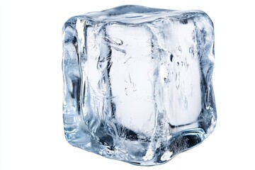 Obraz premium Single ice cube, melting slightly, white background, beverage cool