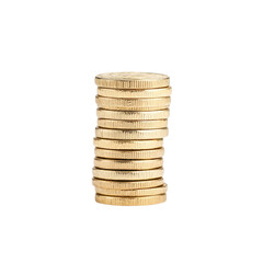 Stack of golden coins isolated on a white background.