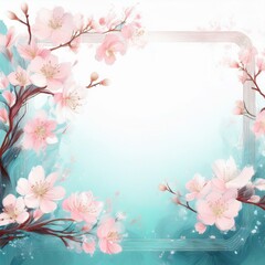 Fototapeta premium Sakura border frame blossom on white background with copy space