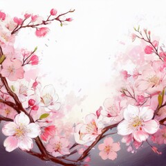 Sakura border frame blossom on white background with copy space