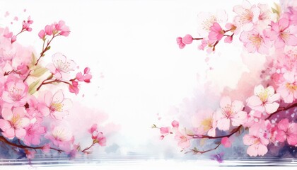 Sakura border frame blossom on white background with copy space
