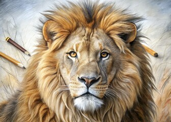 Naklejka premium Realistic lion sketch, a majestic wildlife hand-drawn illustration capturing raw power.