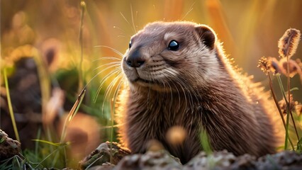 Adorable Gopher in the meadow on a summer evening Illustration for Gopher Day: Playful and Nature-Inspired Wildlife Art