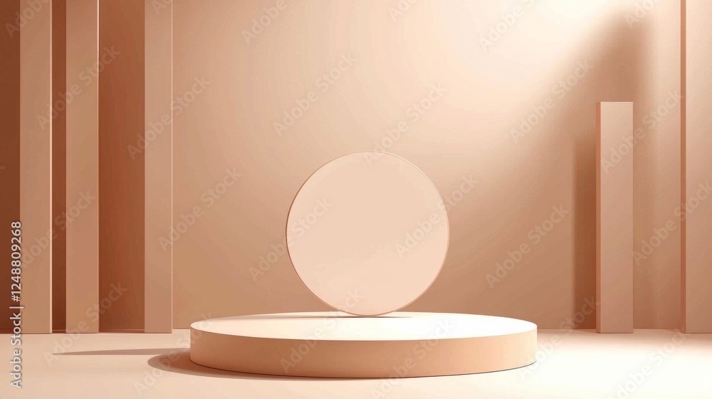 Poster a contemporary backdrop features a sleek geometric platform designed for presenting cosmetic items. 
