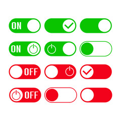 Set of buttons for on and off. Vector icons of toggle buttons. Turn on and off. Vector illustration