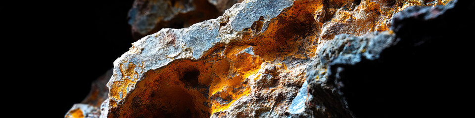 Close-up Photograph of Porous Rock with Orange Mineral Deposits