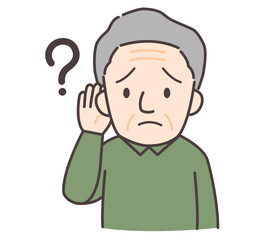 耳が聞こえにくいシニア男性の困った表情
