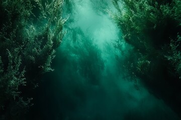 Obraz premium Underwater kelp forest, sunlight beams, ocean depths, marine life, background texture